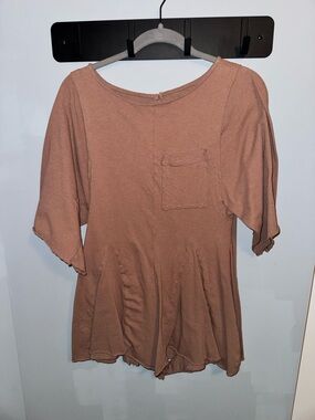 Relaxed Pocket Peplum Tunic - Mauve Brown